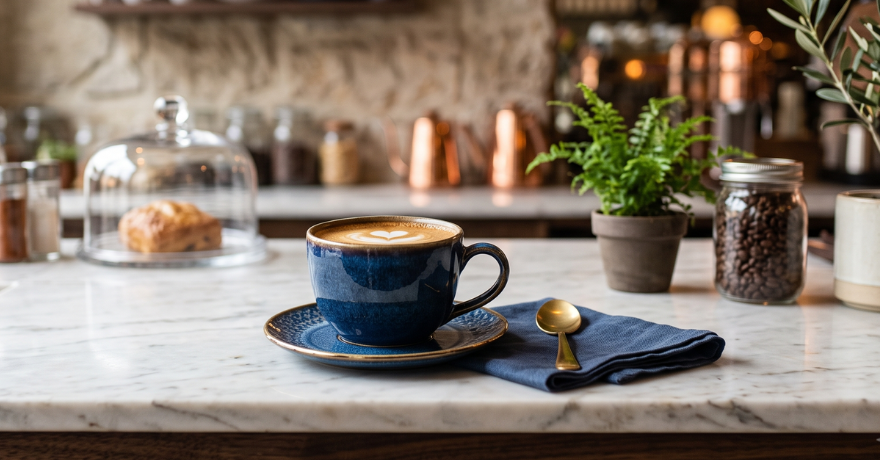 coffee on counter at coffee shop