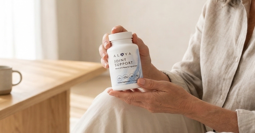 woman holding joint support supplement