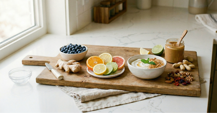 cutting board of post workout snacks 