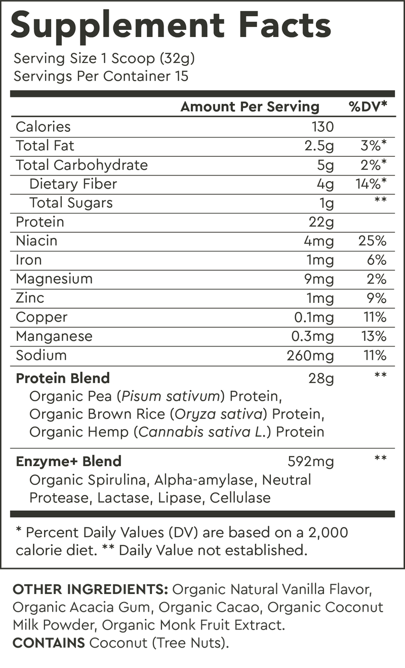 Supplement Facts for Vanilla